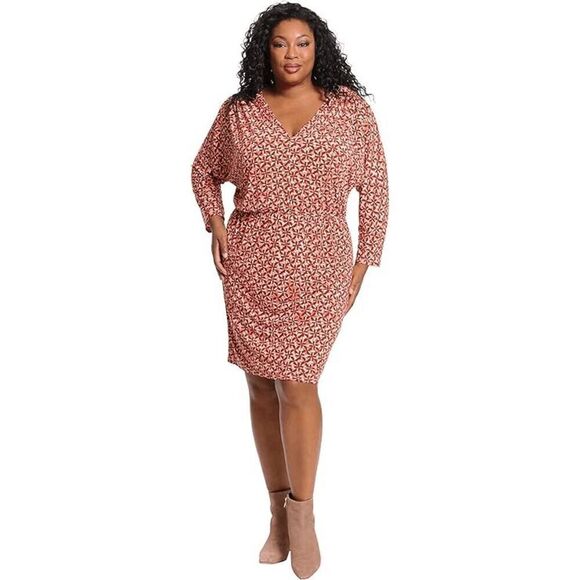 London Times Women Sz 18‎ Red Orange Jersey Dolman Sleeves Blouson Cottagecore - Picture 1 of 13